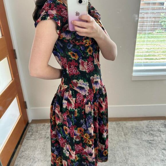 Vintage ARTWORK Floral fit and flare midi dress sweatheart neckline size 4 (XS) - Picture 6 of 7